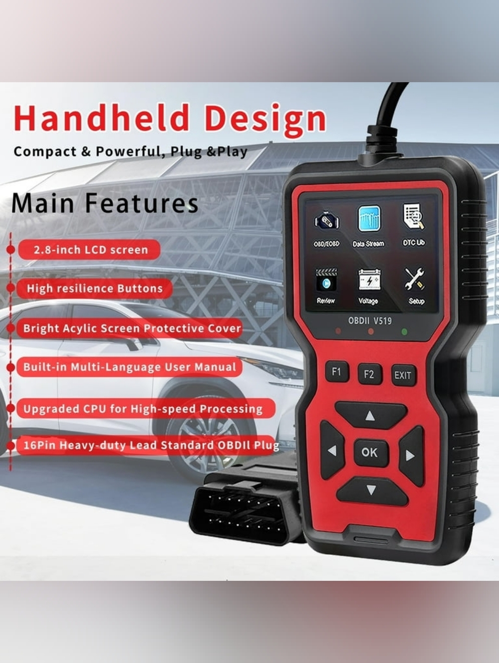 OBDII V519 Diagnostic Code Reader - Black - Picture 3 of 11